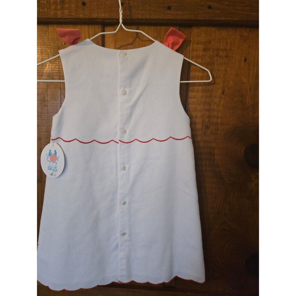 NWT - LULI & ME - Girls White Pique Scalloped Embroidered Bow Dress Size 6 - Picture 3 of 7